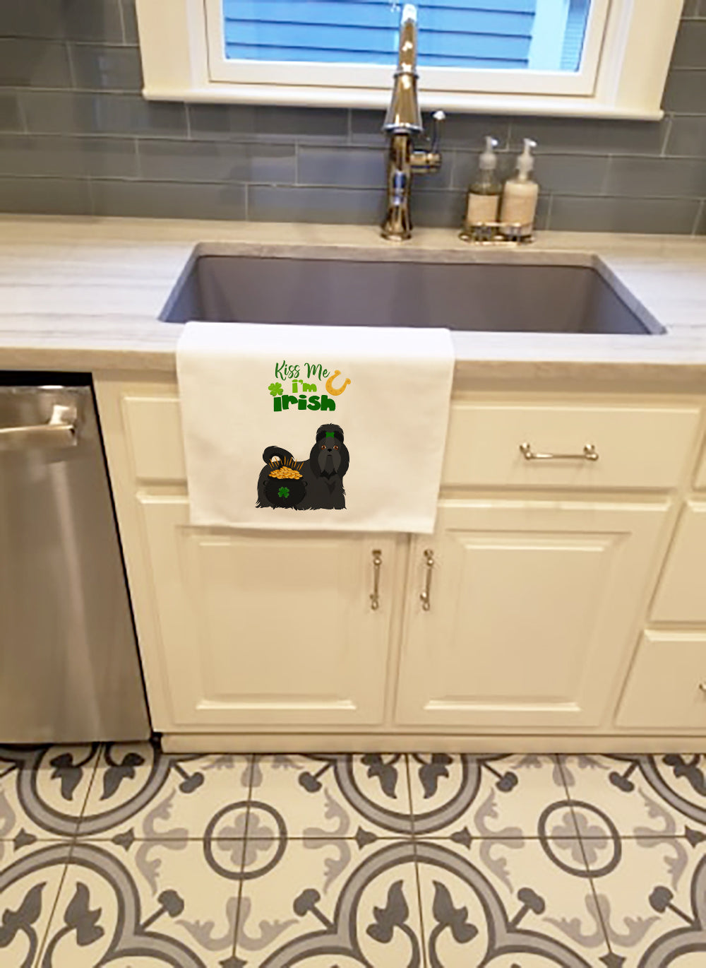 Black Shih Tzu St. Patrick's Day White Kitchen Towel Set of 2 Dish Towels - the-store.com