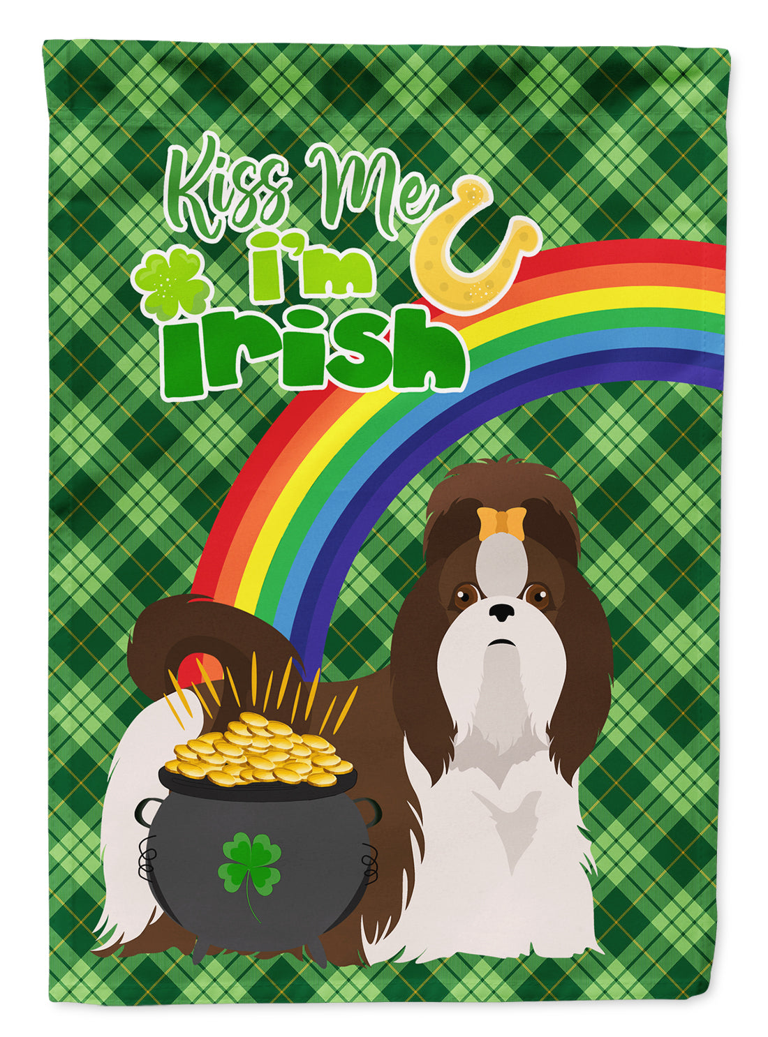 Liver and White Shih Tzu St. Patrick&#39;s Day Flag Garden Size  the-store.com.