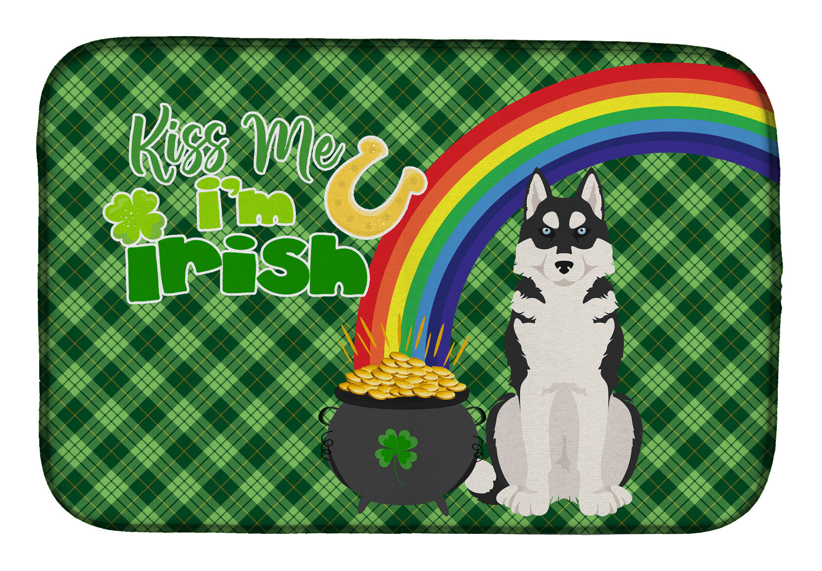 Black Siberian Husky St. Patrick's Day Dish Drying Mat  the-store.com.