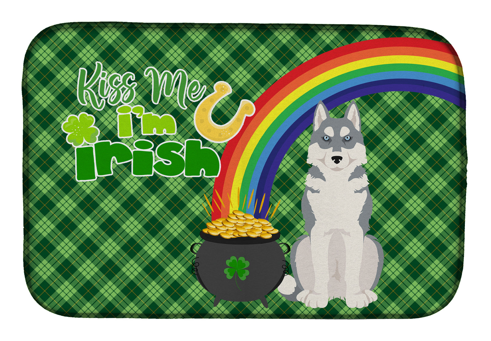 Grey Siberian Husky St. Patrick's Day Dish Drying Mat  the-store.com.