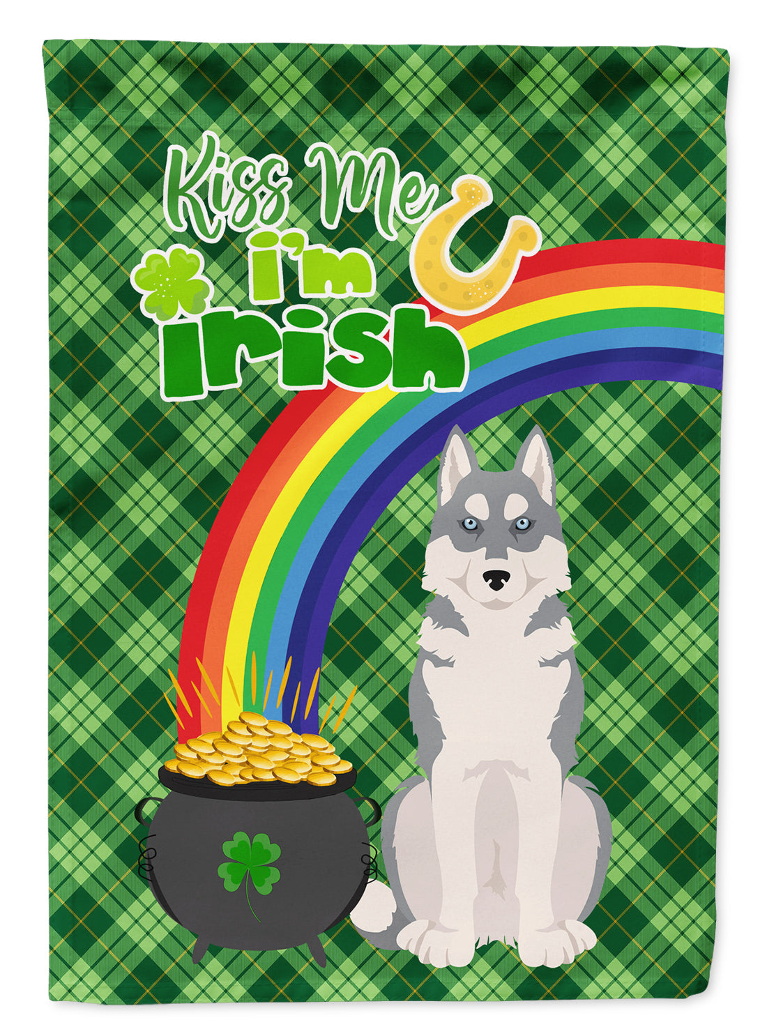 Grey Siberian Husky St. Patrick's Day Flag Garden Size  the-store.com.