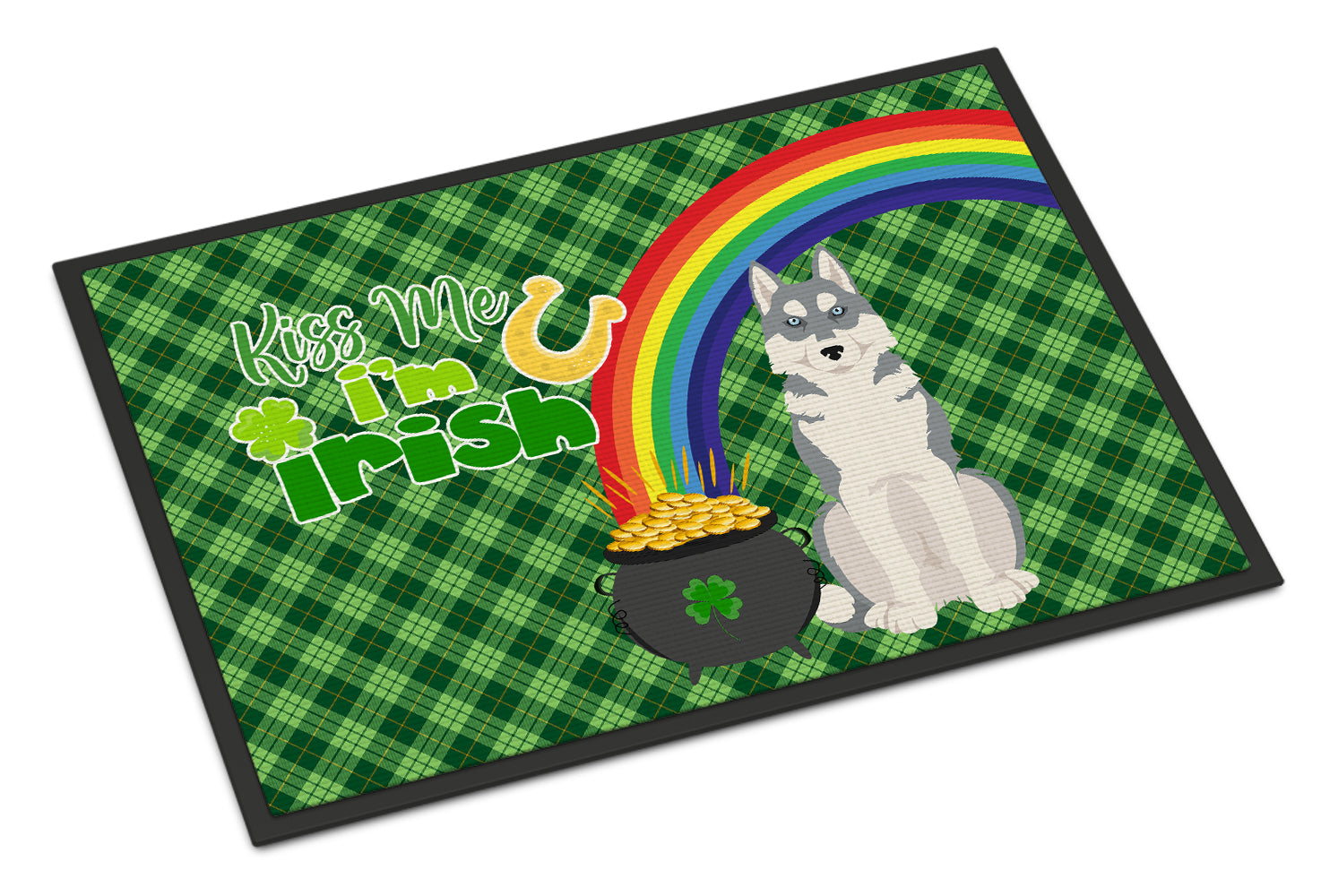 Buy this Grey Siberian Husky St. Patrick's Day Indoor or Outdoor Mat 24x36