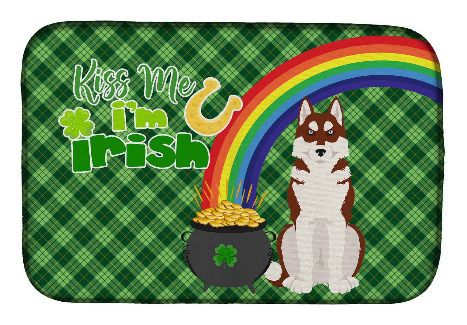 Red Siberian Husky St. Patrick's Day Dish Drying Mat  the-store.com.