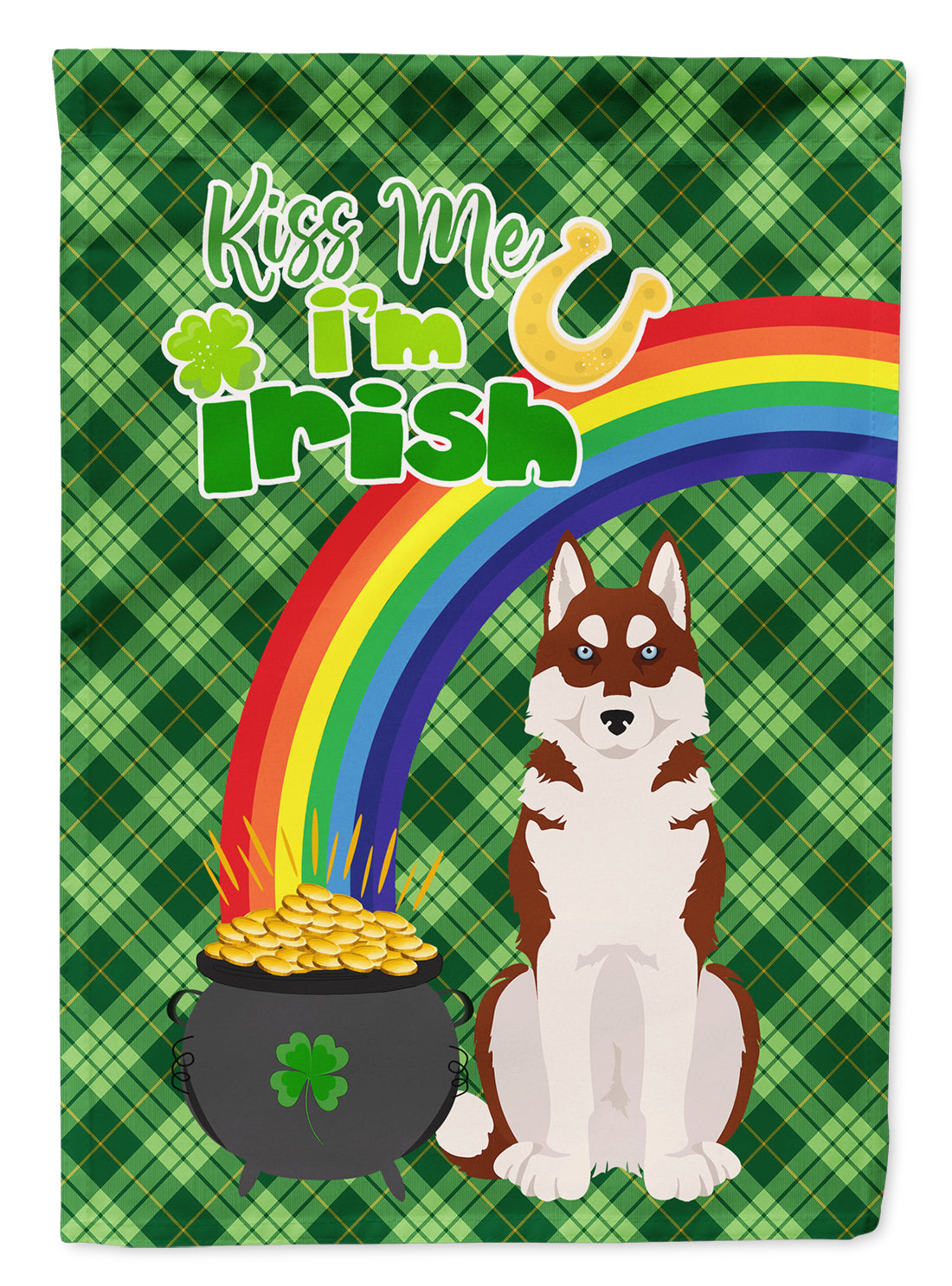 Red Siberian Husky St. Patrick's Day Flag Garden Size  the-store.com.