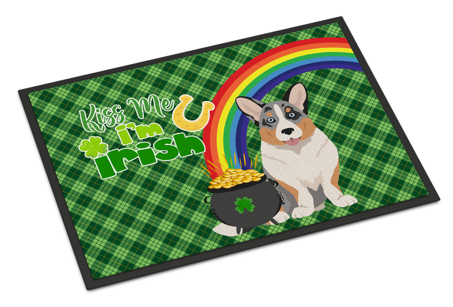 Buy this Blue Merle Cardigan Corgi St. Patrick's Day Indoor or Outdoor Mat 24x36