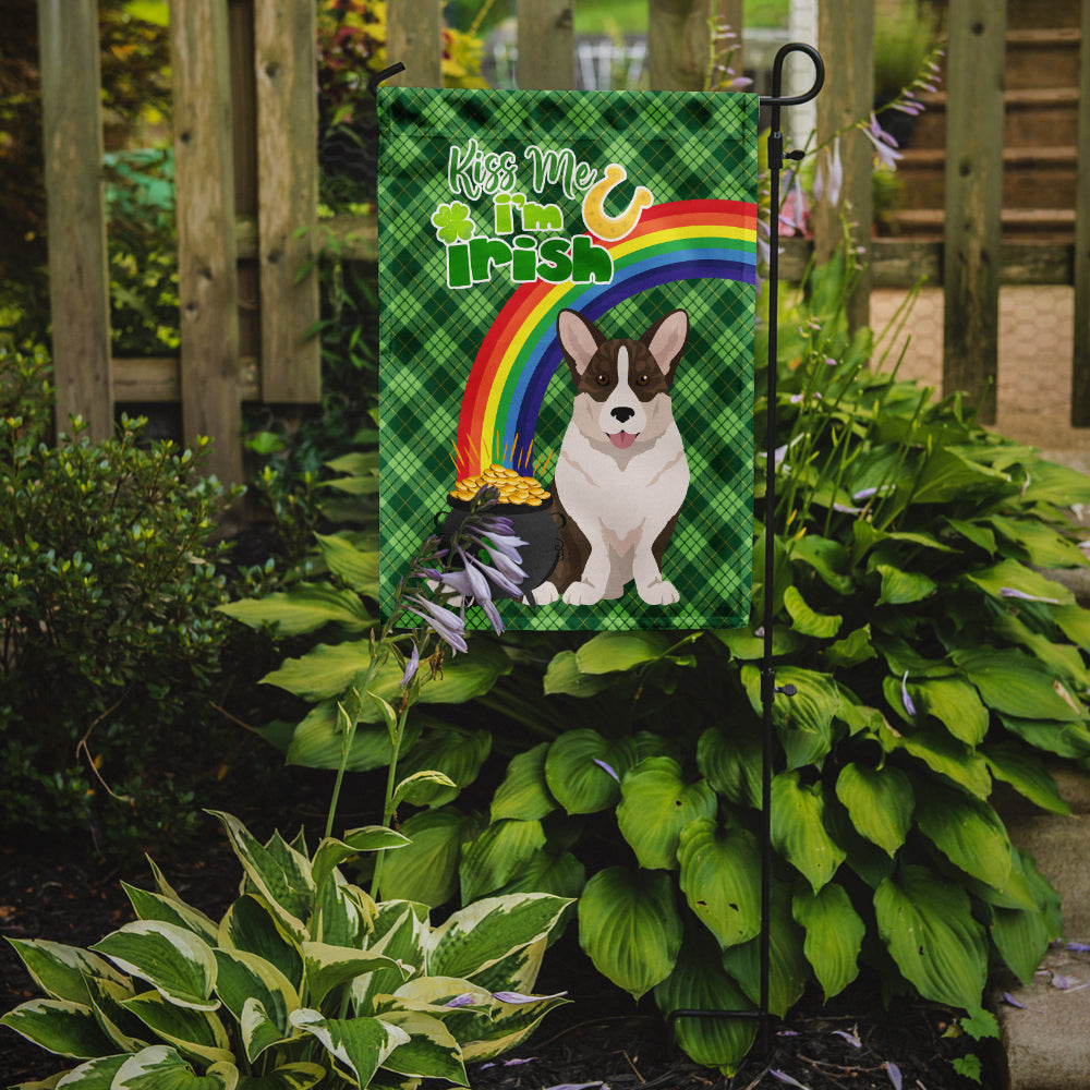 Brindle Cardigan Corgi St. Patrick's Day Flag Garden Size  the-store.com.