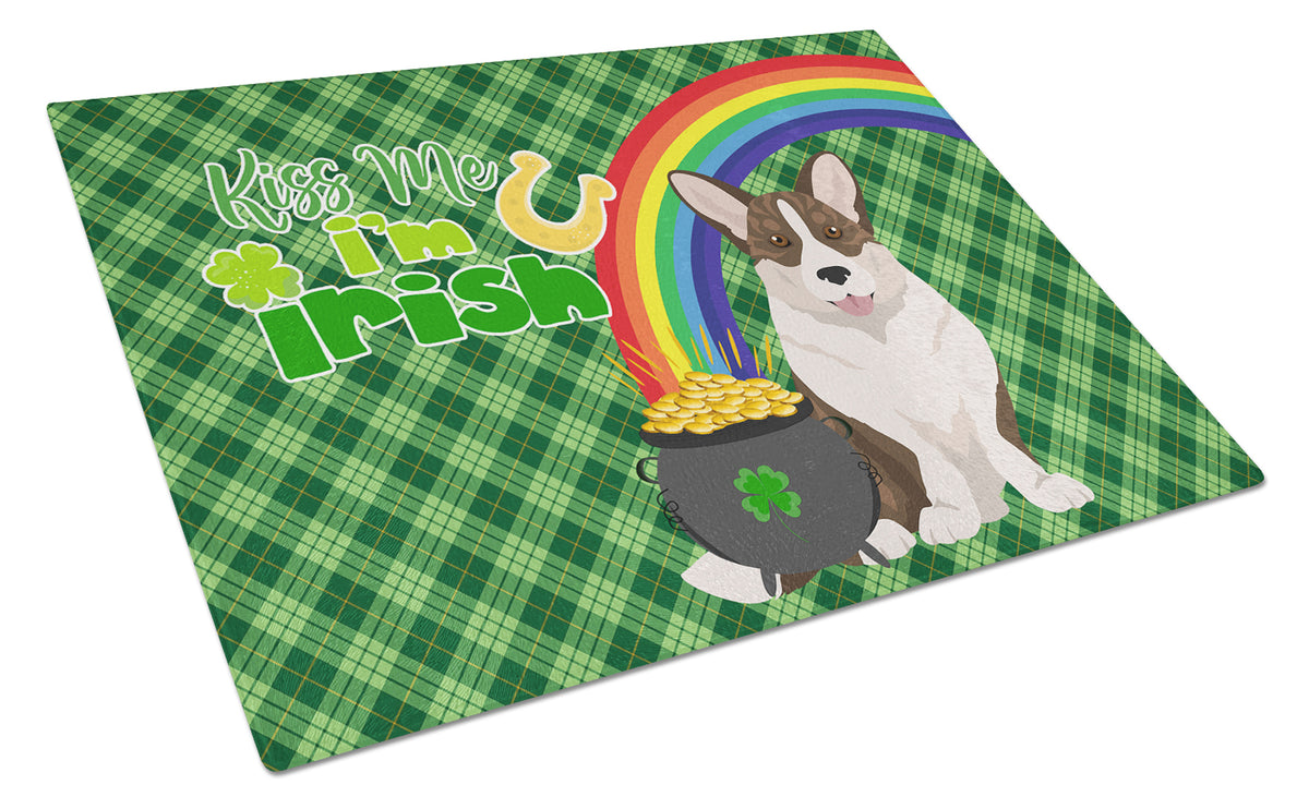 Buy this Brindle Cardigan Corgi St. Patrick&#39;s Day Glass Cutting Board Large