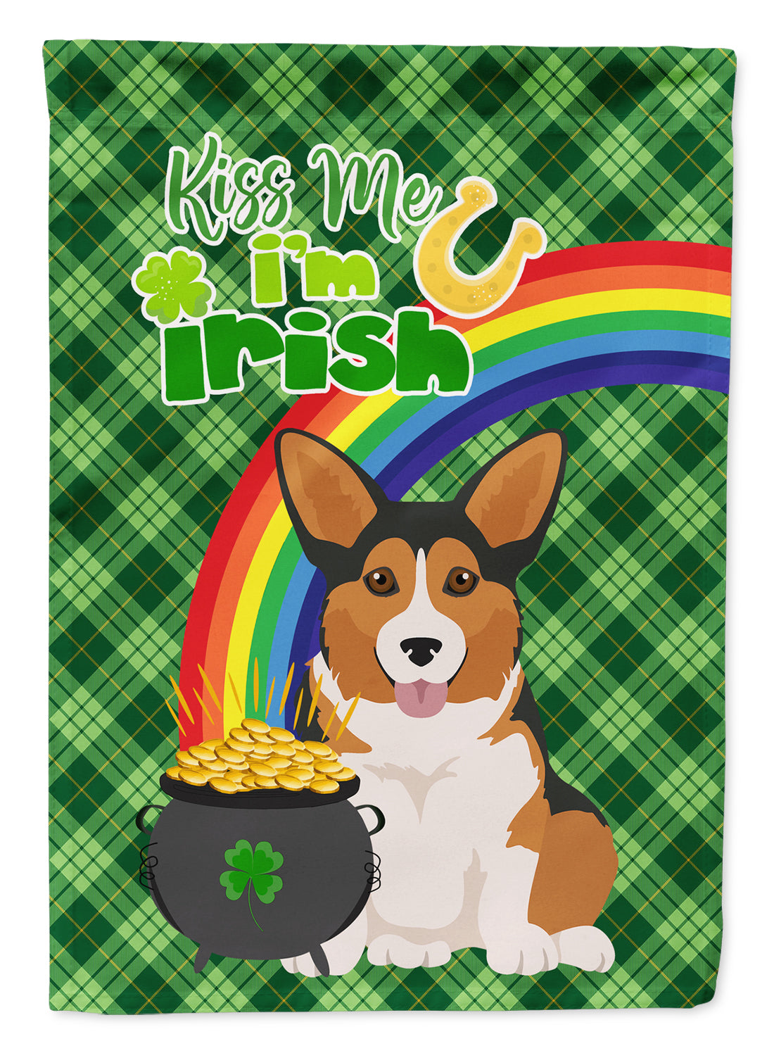 Sable Pembroke Corgi St. Patrick's Day Flag Garden Size  the-store.com.