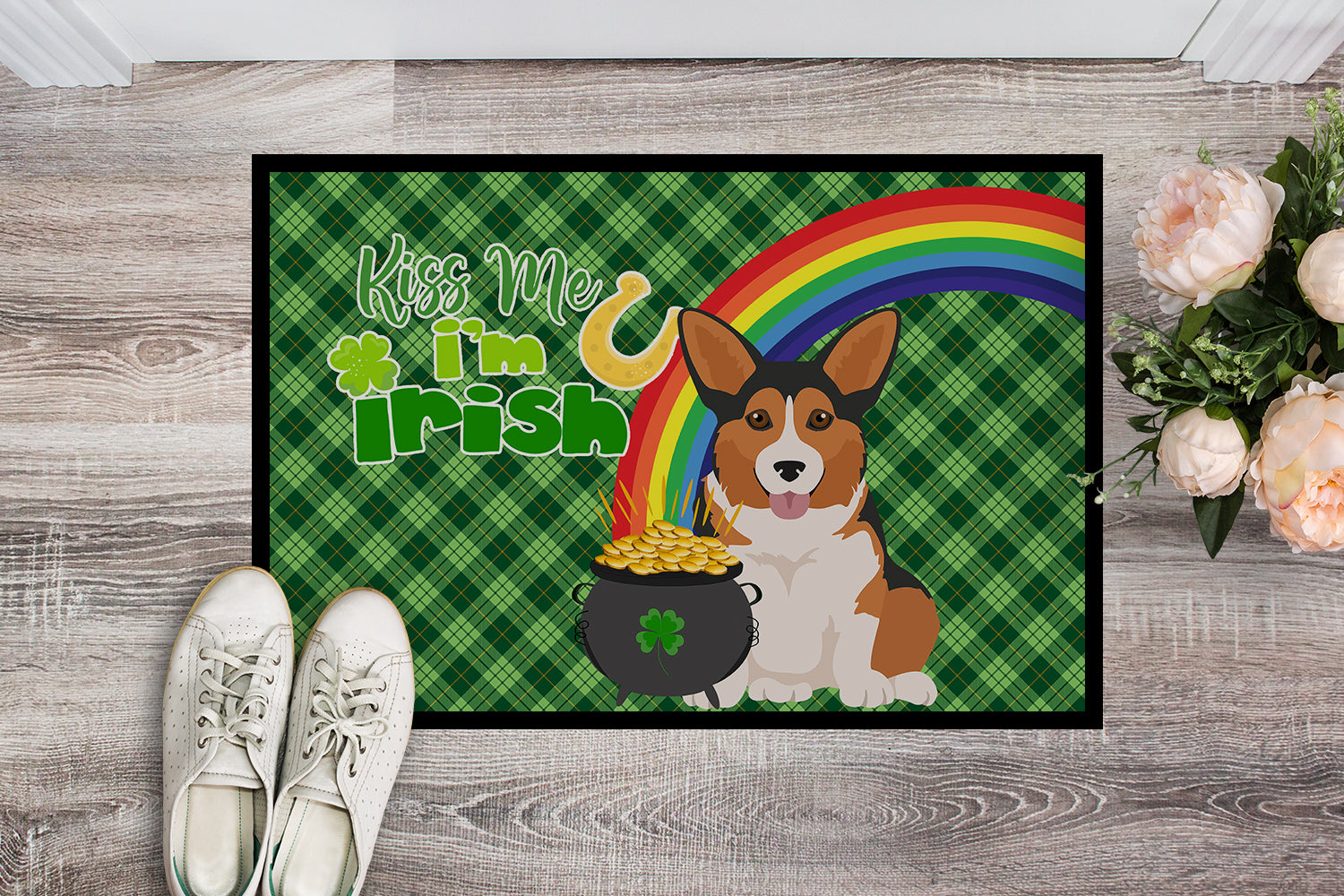 Sable Pembroke Corgi St. Patrick's Day Indoor or Outdoor Mat 24x36 - the-store.com