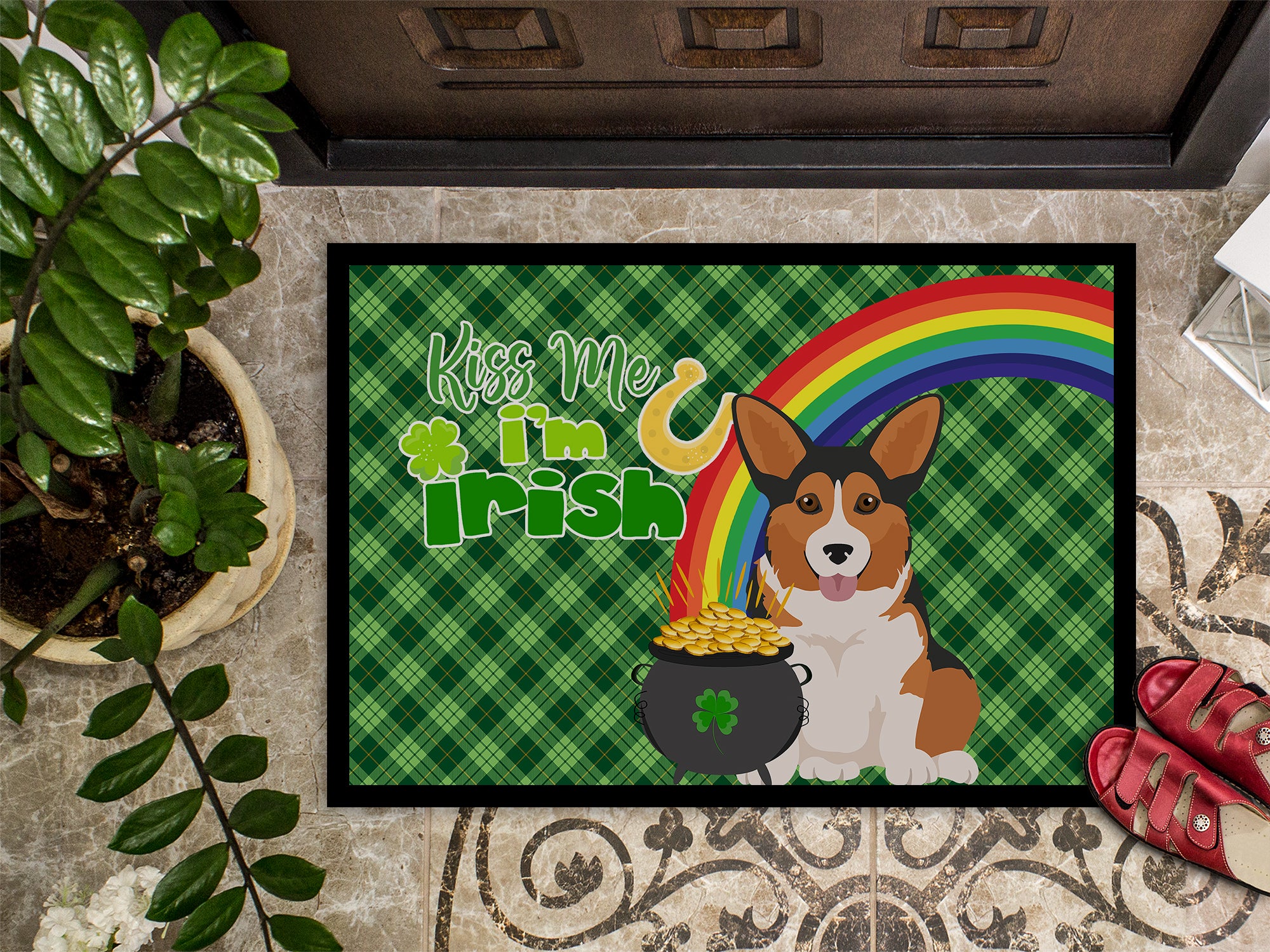 Sable Pembroke Corgi St. Patrick's Day Indoor or Outdoor Mat 24x36 - the-store.com