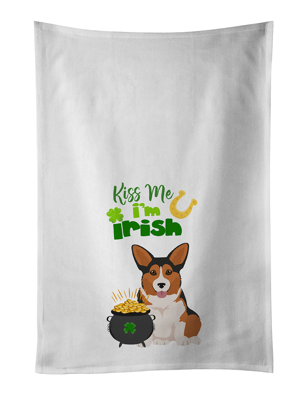 Buy this Sable Pembroke Corgi St. Patrick&#39;s Day White Kitchen Towel Set of 2 Dish Towels