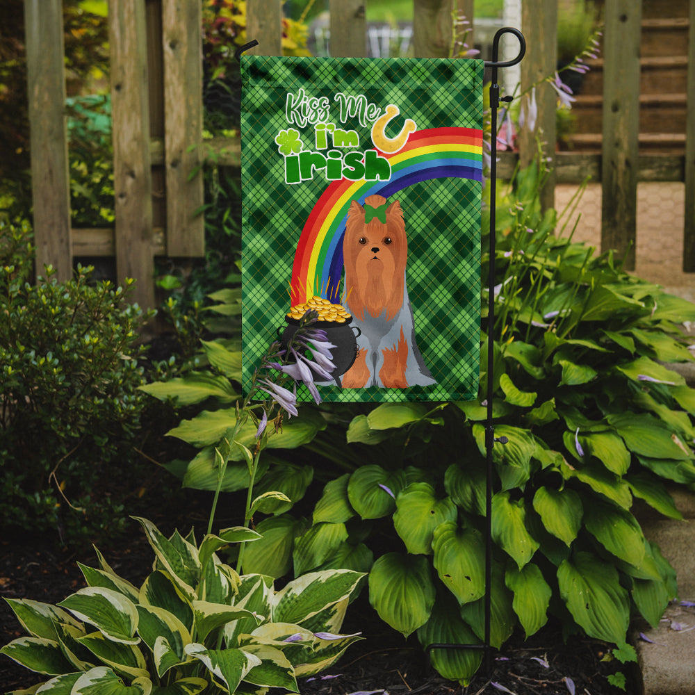 Blue and Tan Full Coat Yorkshire Terrier St. Patrick's Day Flag Garden Size  the-store.com.