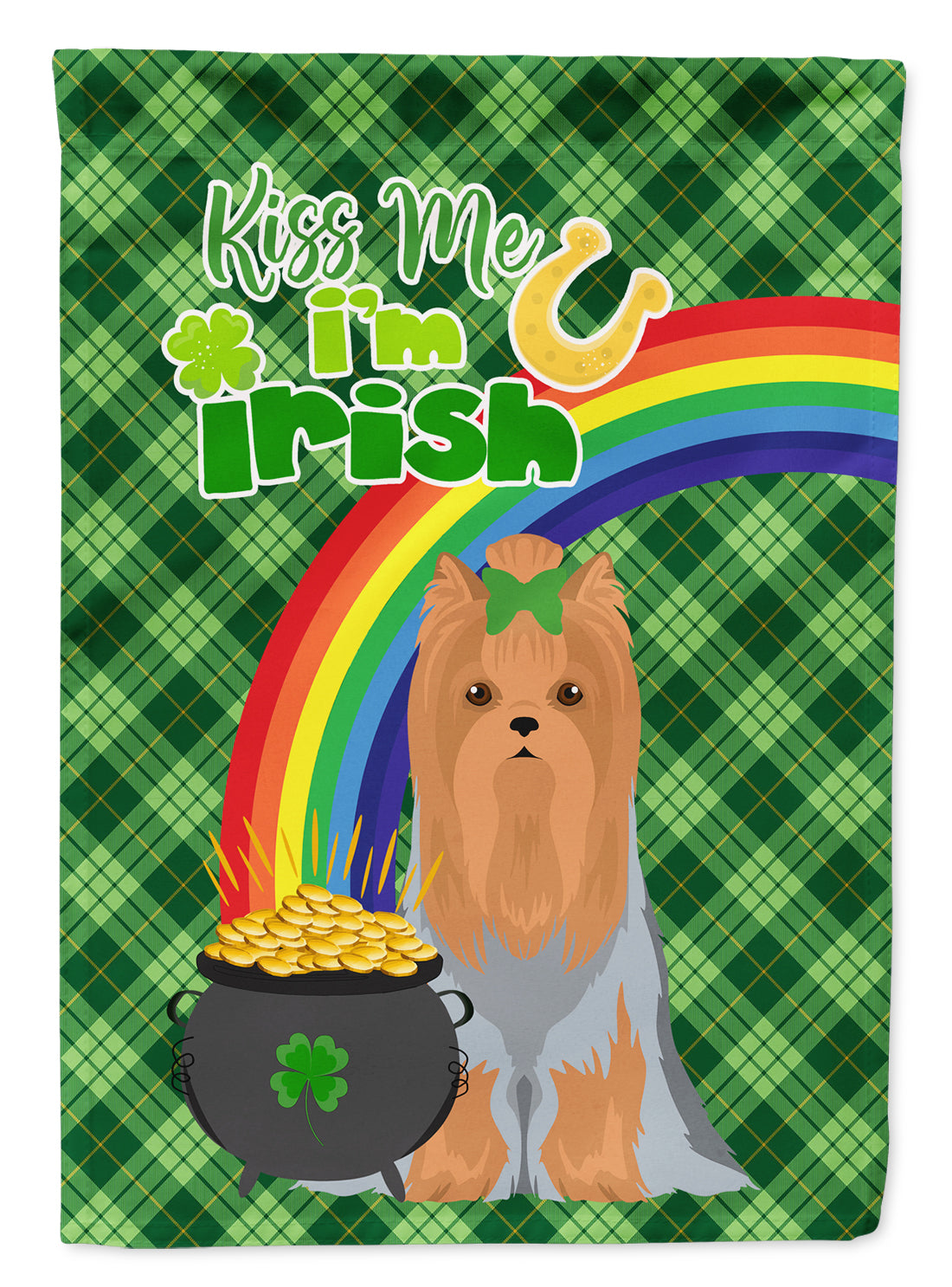 Blue and Tan Full Coat Yorkshire Terrier St. Patrick's Day Flag Garden Size  the-store.com.
