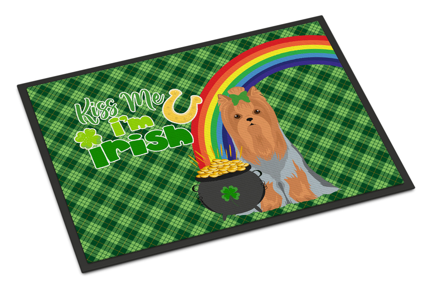 Buy this Blue and Tan Full Coat Yorkshire Terrier St. Patrick's Day Indoor or Outdoor Mat 24x36