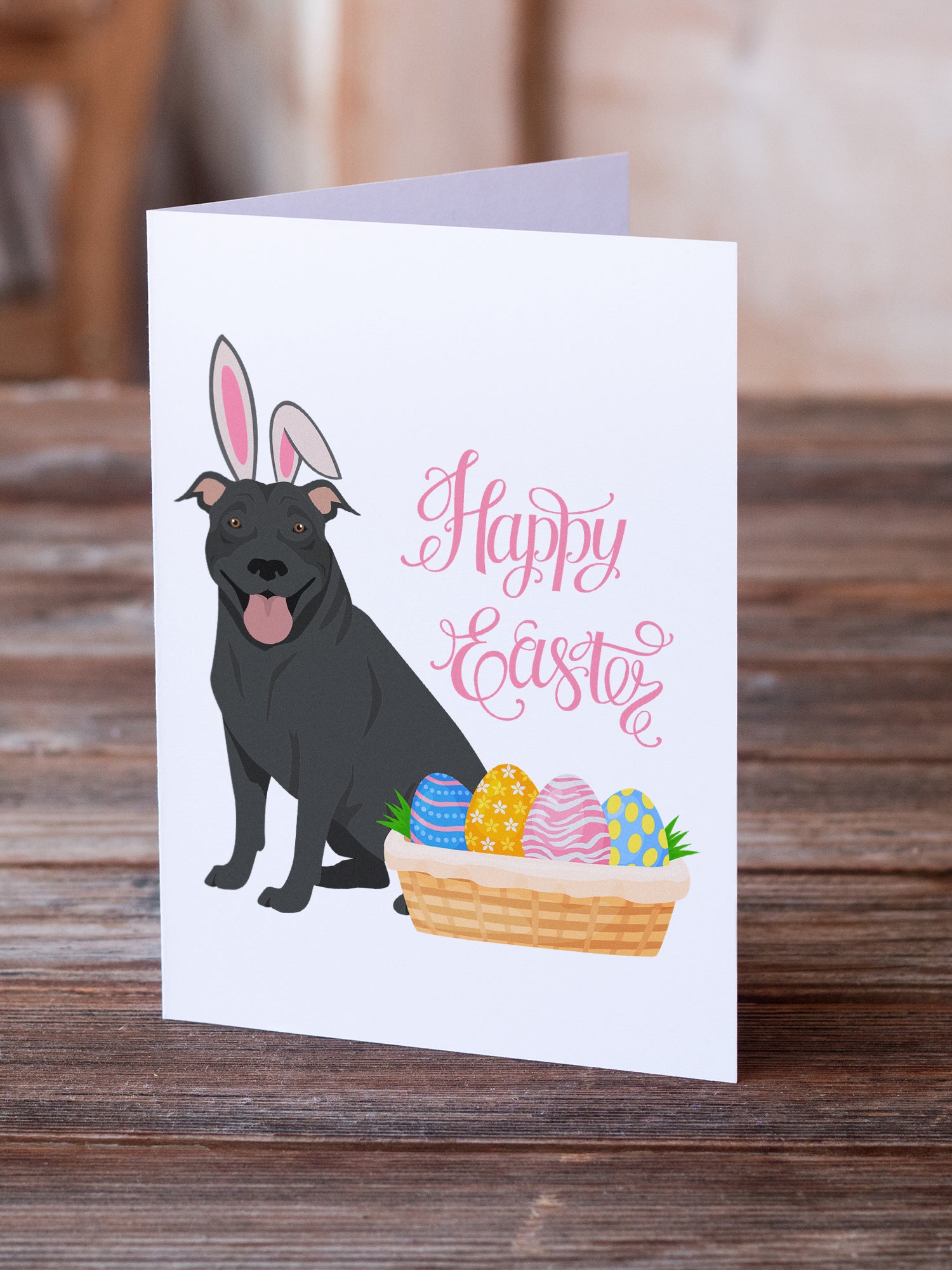 Buy this Black Pit Bull Terrier Easter Greeting Cards and Envelopes Pack of 8