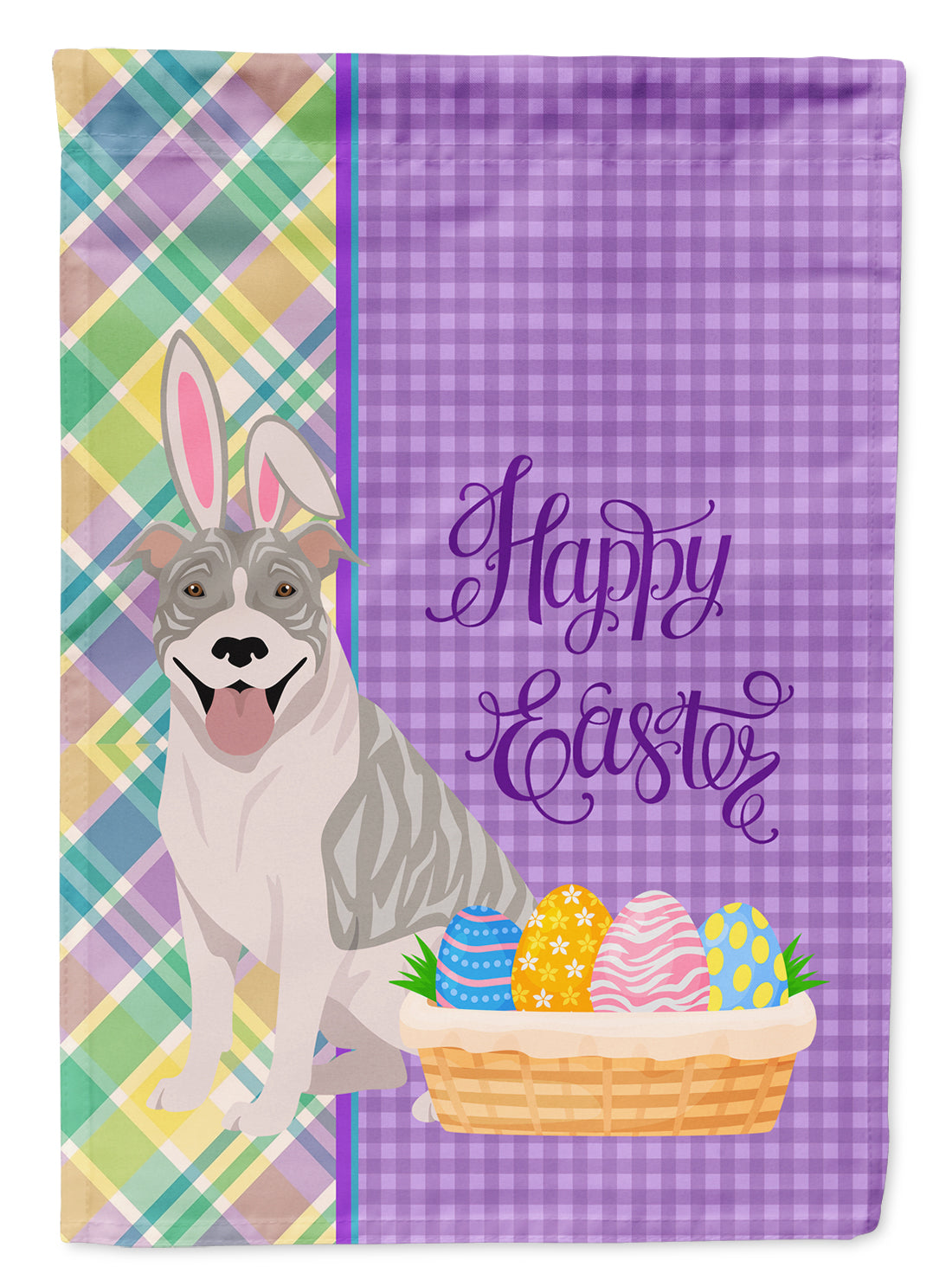 Blue Brindle Pit Bull Terrier Easter Flag Garden Size  the-store.com.