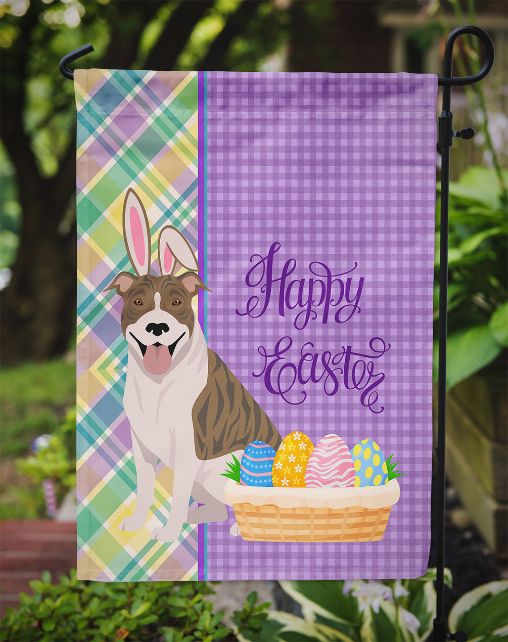 Fawn Brindle Pit Bull Terrier Easter Flag Garden Size  the-store.com.