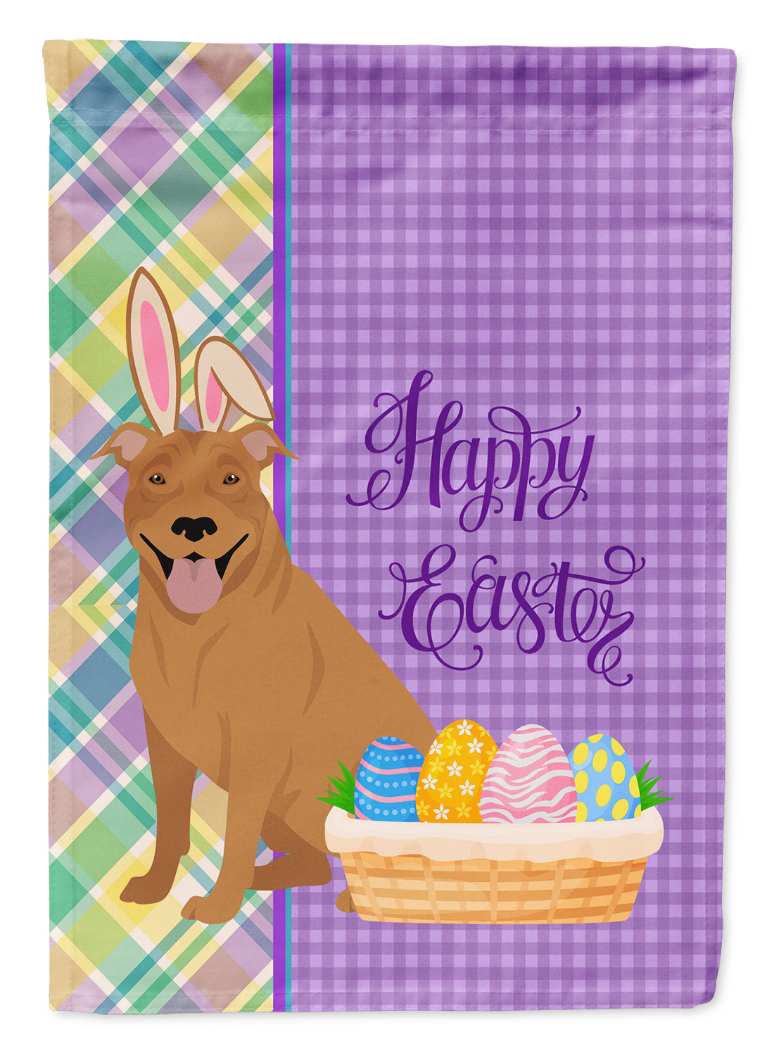 Red Pit Bull Terrier Easter Flag Garden Size  the-store.com.