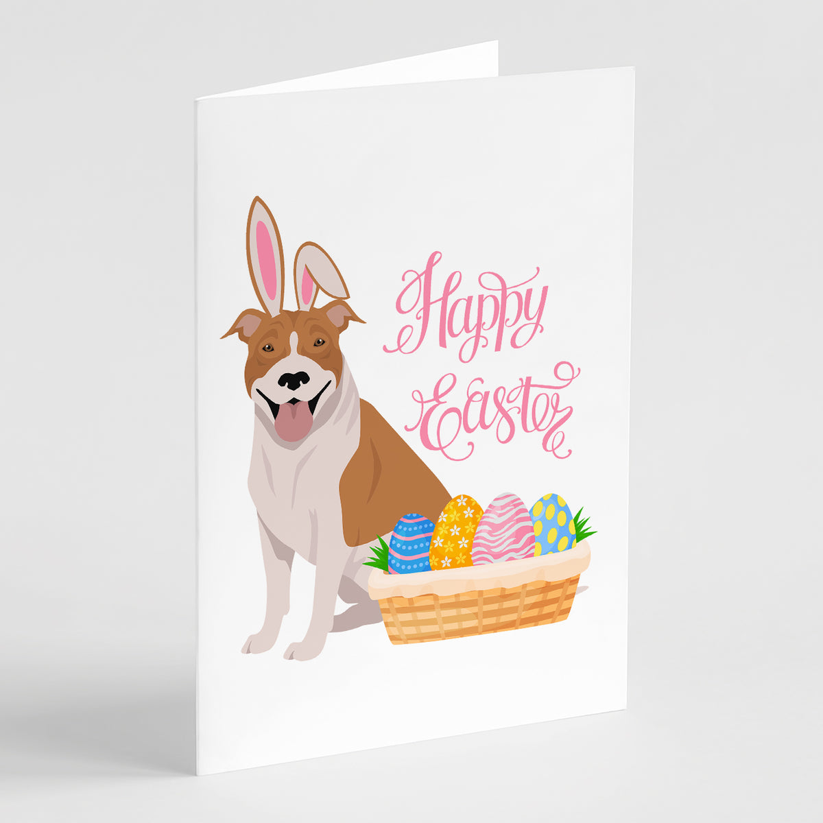 Buy this Red and White Pit Bull Terrier Easter Greeting Cards and Envelopes Pack of 8