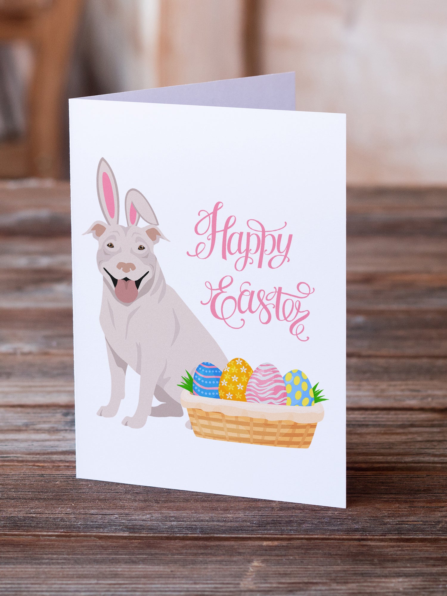 White Pit Bull Terrier Easter Greeting Cards and Envelopes Pack of 8 - the-store.com