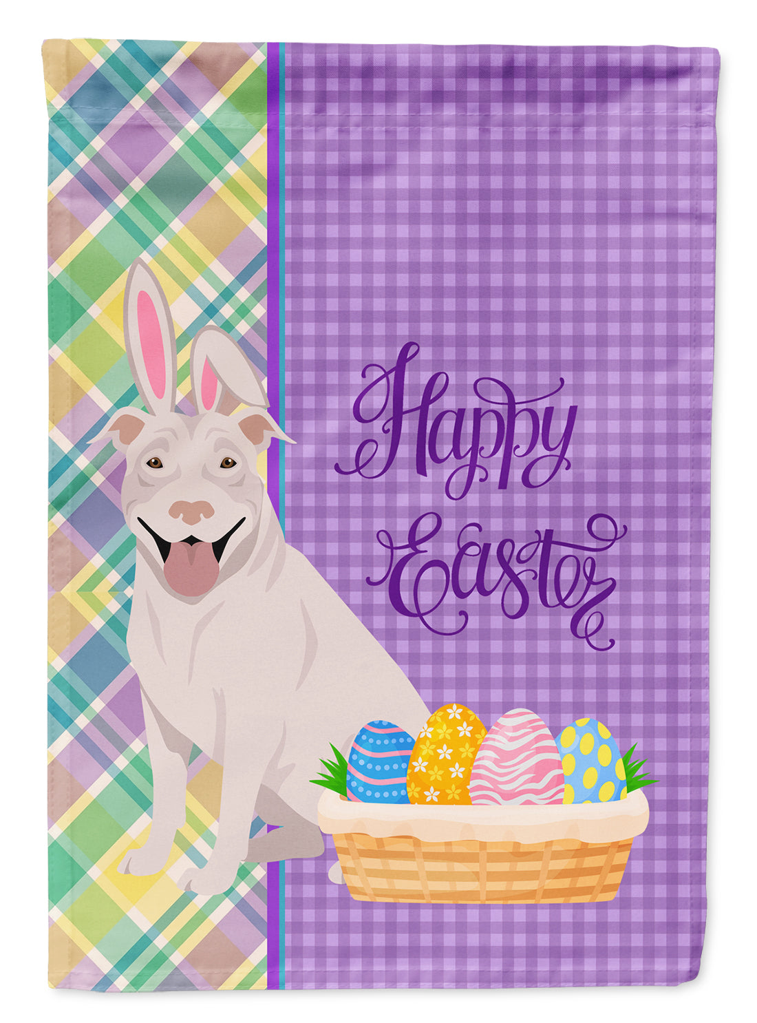 White Pit Bull Terrier Easter Flag Garden Size  the-store.com.