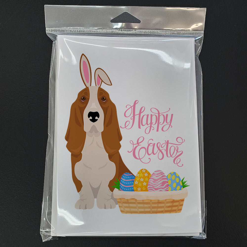 Red and White Tricolor Basset Hound Easter Greeting Cards and Envelopes Pack of 8 - the-store.com