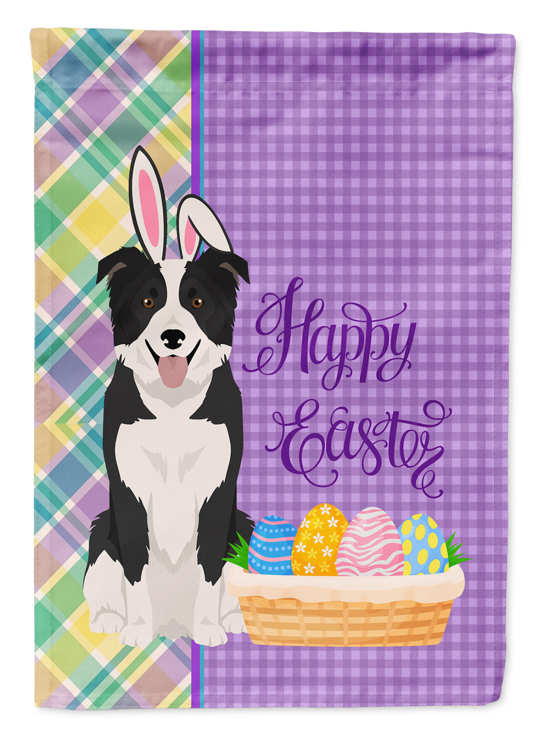 Black and White Border Collie Easter Flag Garden Size  the-store.com.