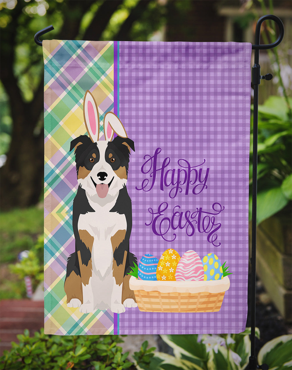 Tricolor Border Collie Easter Flag Garden Size  the-store.com.