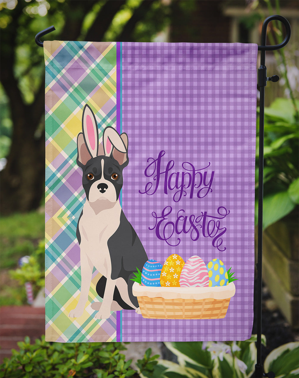 Black Boston Terrier Easter Flag Garden Size  the-store.com.