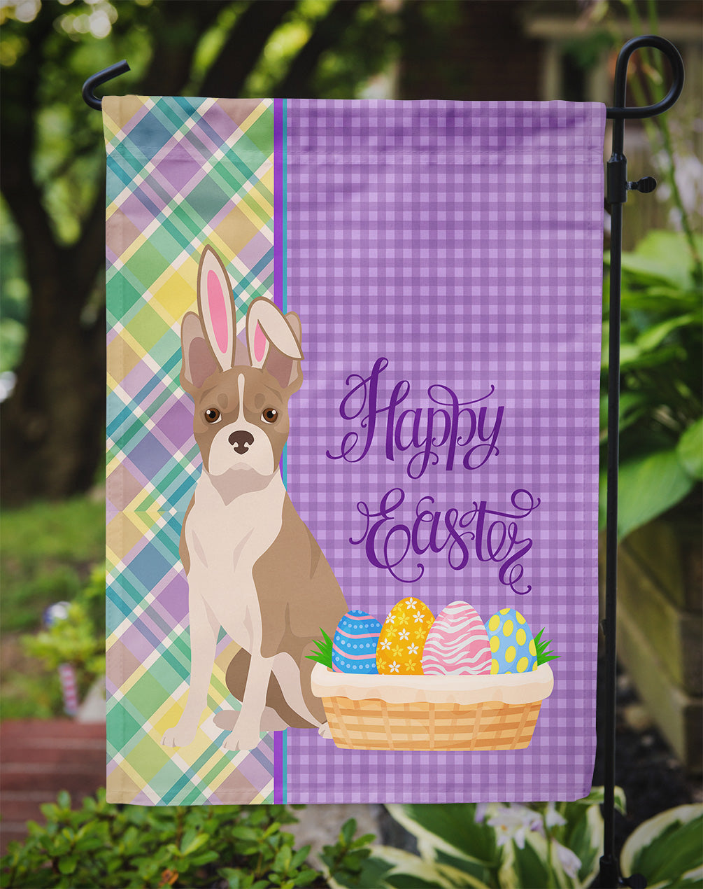 Fawn Boston Terrier Easter Flag Garden Size  the-store.com.