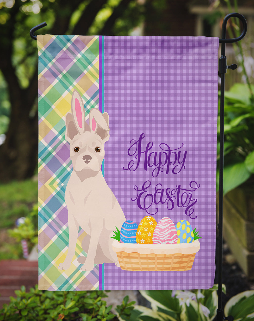 White Boston Terrier Easter Flag Garden Size  the-store.com.