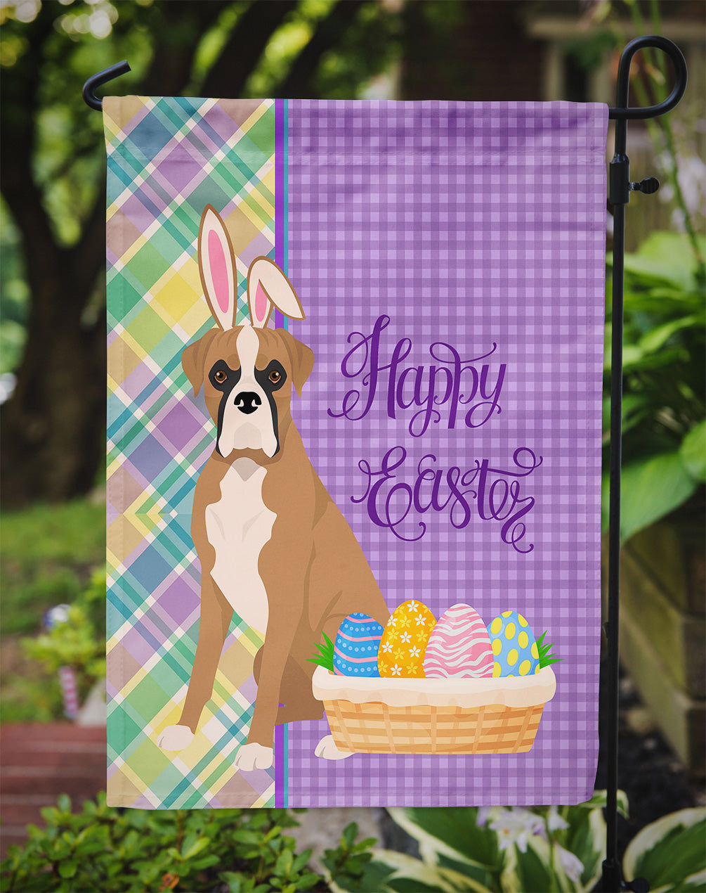 Natural Eared Fawn Boxer Easter Flag Garden Size  the-store.com.