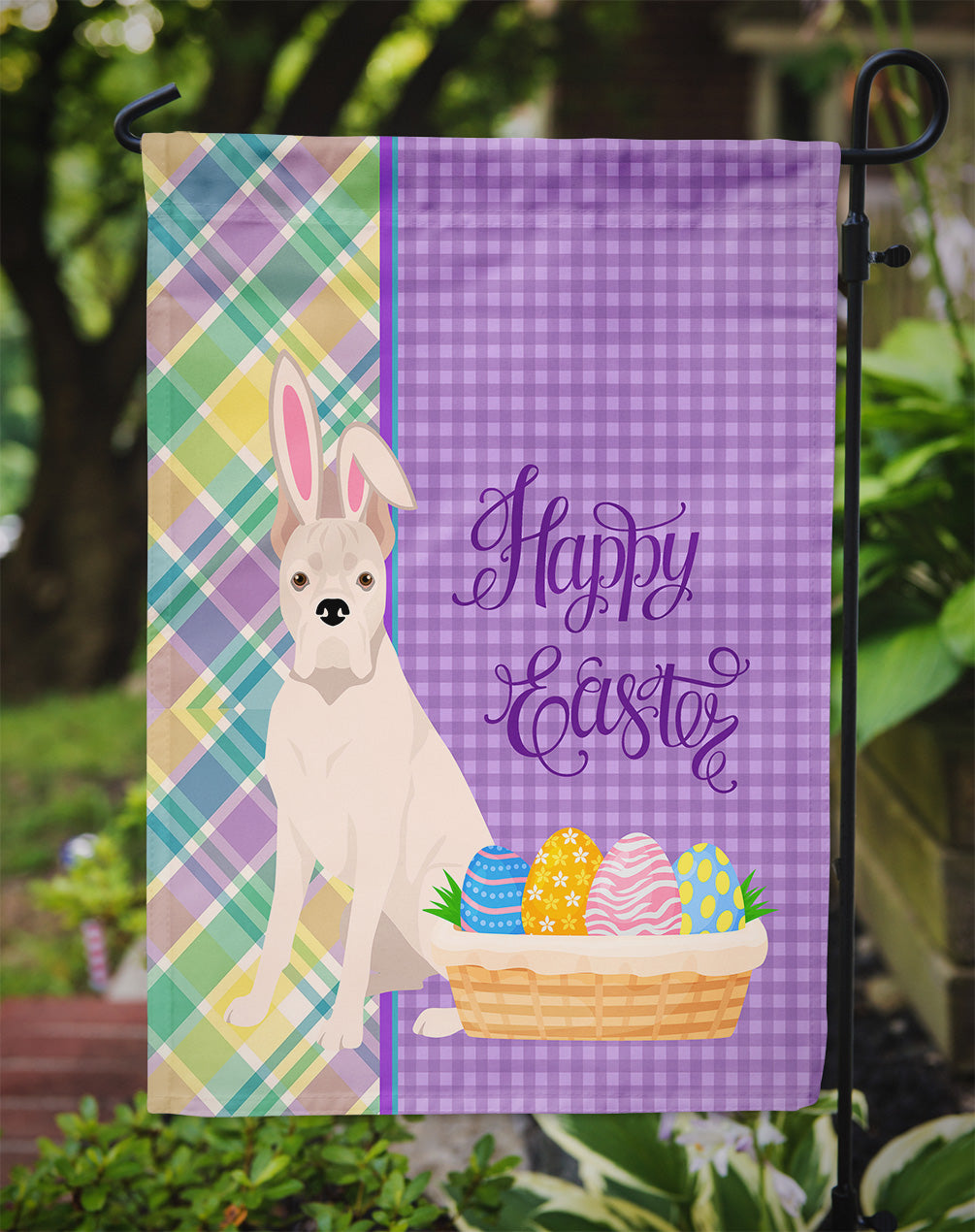 White Boxer Easter Flag Garden Size  the-store.com.