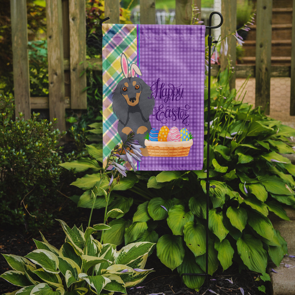 Longhair Blue and Tan Dachshund Easter Flag Garden Size  the-store.com.