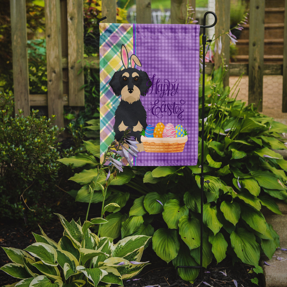Wirehair Black and Cream Dachshund Easter Flag Garden Size  the-store.com.