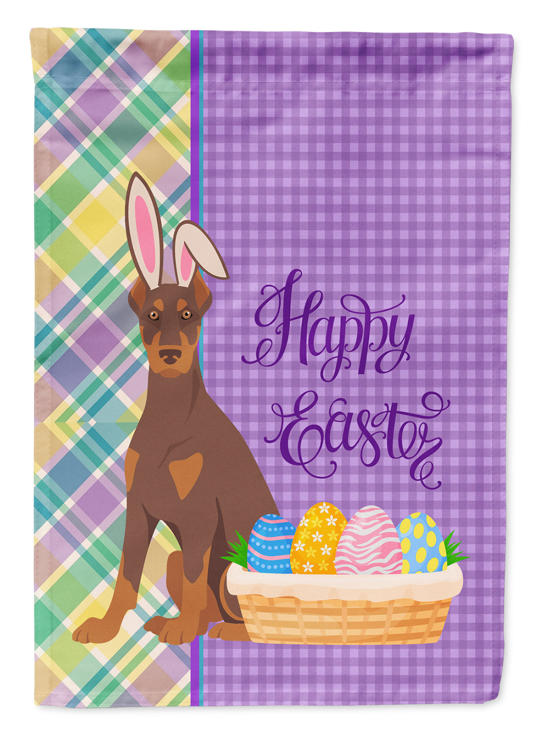 Red and Tan Doberman Pinscher Easter Flag Garden Size  the-store.com.