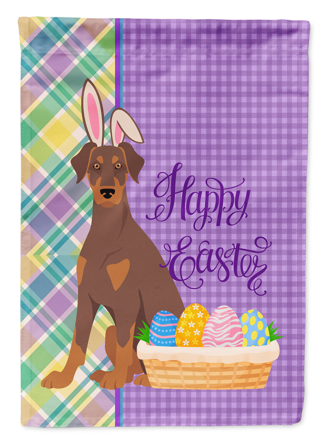 Natural Ear Red and Tan Doberman Pinscher Easter Flag Garden Size  the-store.com.