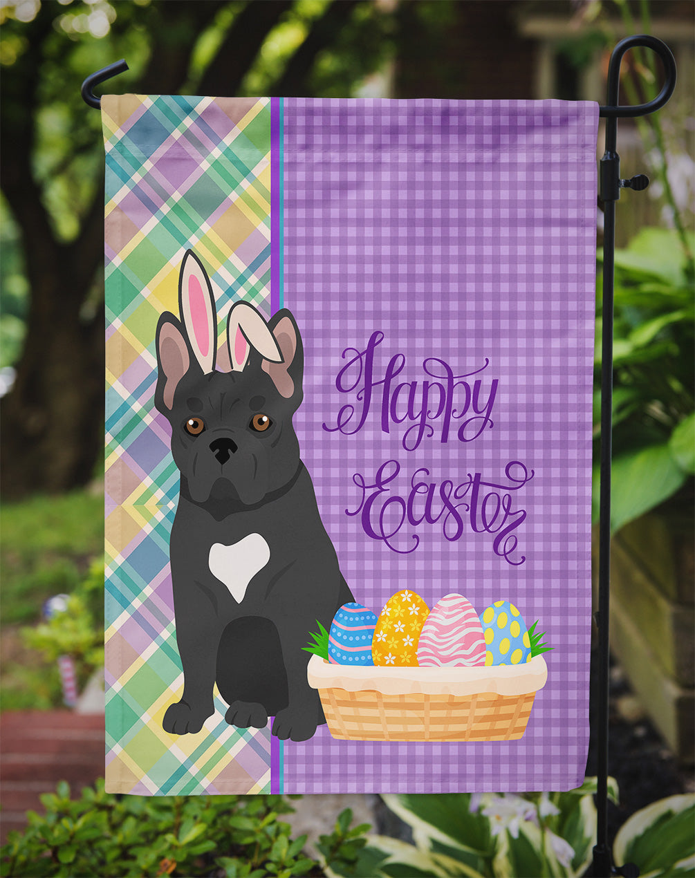 Black French Bulldog Easter Flag Garden Size  the-store.com.