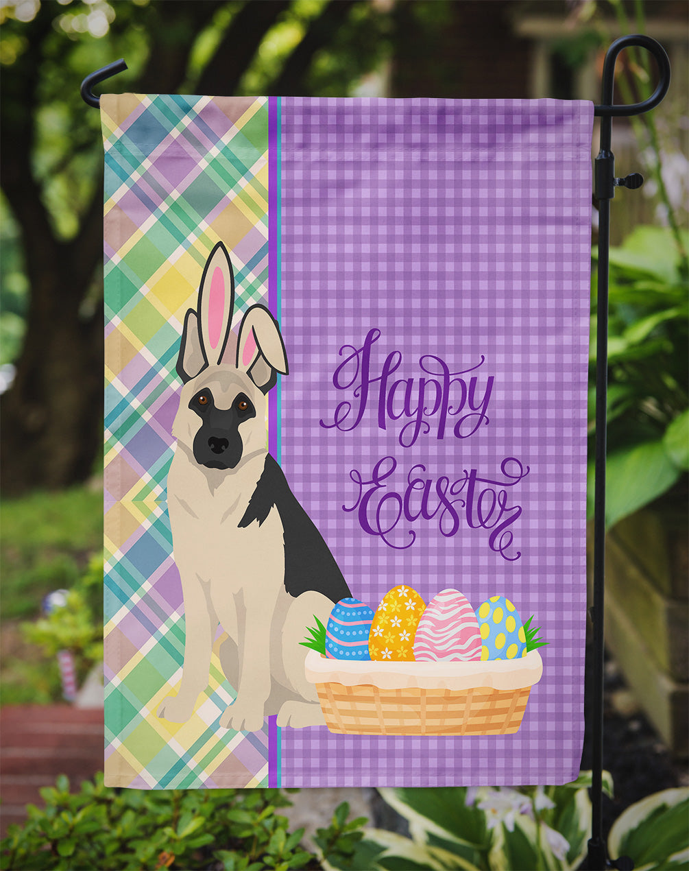 Black and Silver German Shepherd Easter Flag Garden Size  the-store.com.
