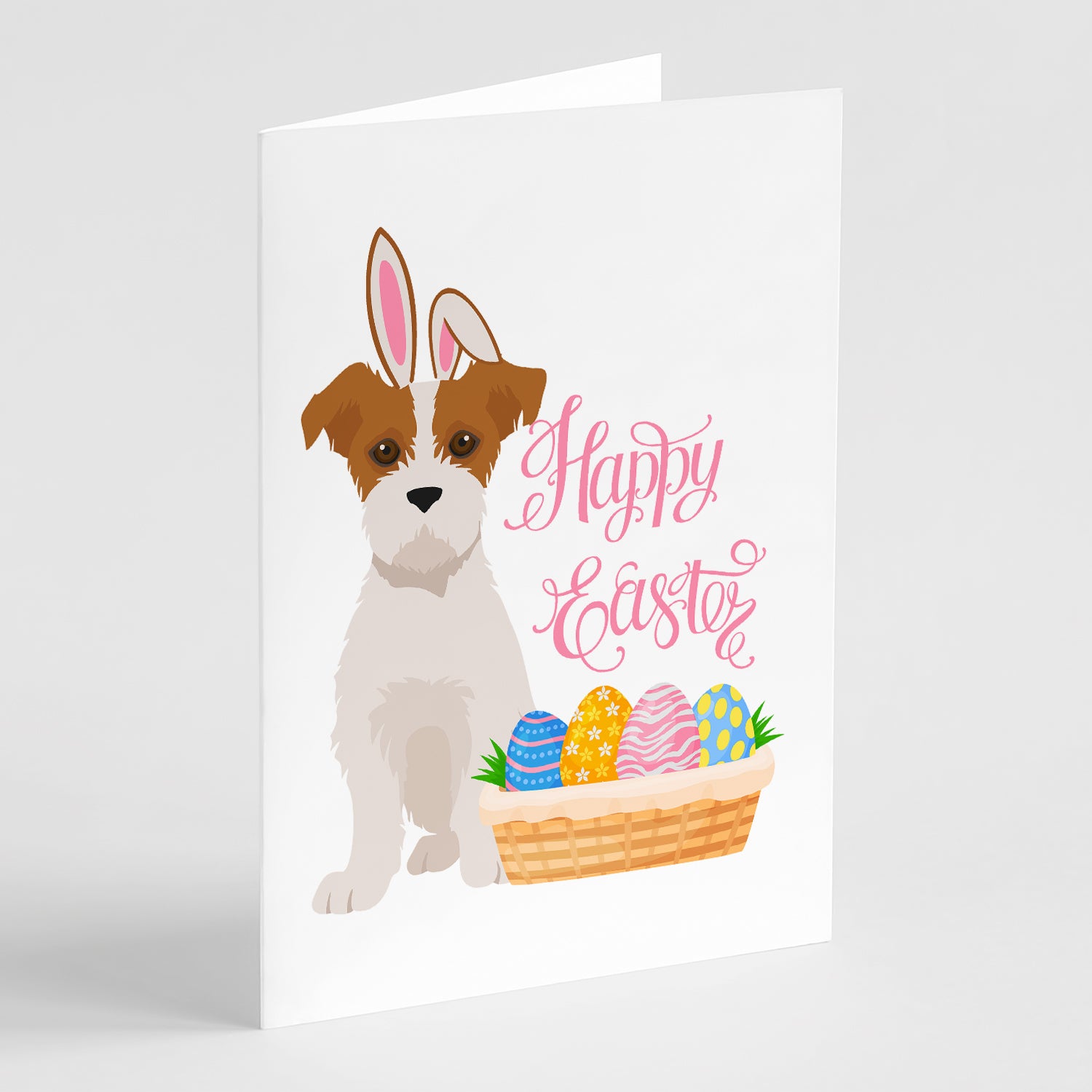 Buy this Brown White Wirehair Jack Russell Terrier Easter Greeting Cards and Envelopes Pack of 8