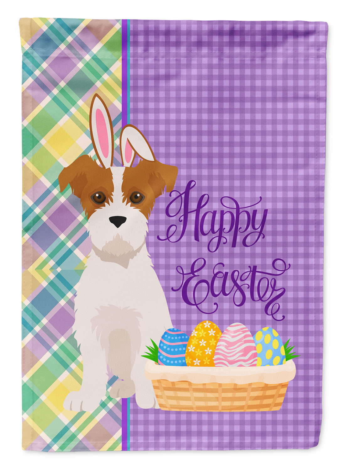 Brown White Wirehair Jack Russell Terrier Easter Flag Garden Size  the-store.com.