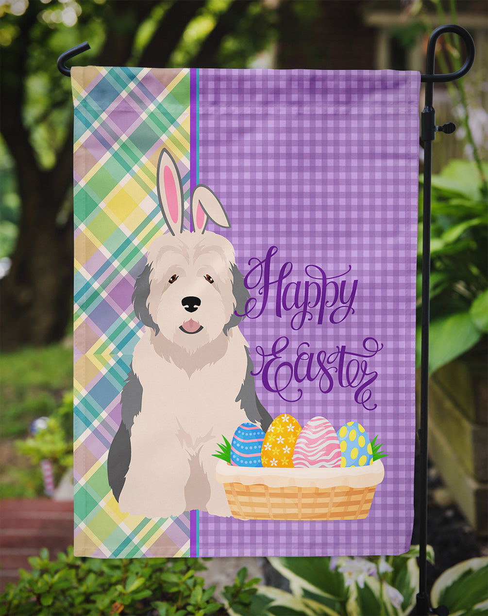 Old English Sheepdog Easter Flag Garden Size  the-store.com.