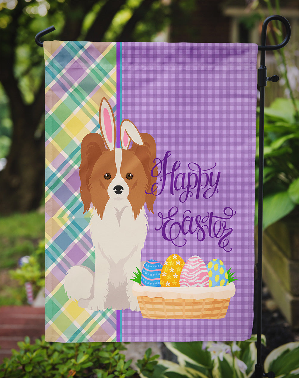 Red and White Papillon Easter Flag Garden Size  the-store.com.