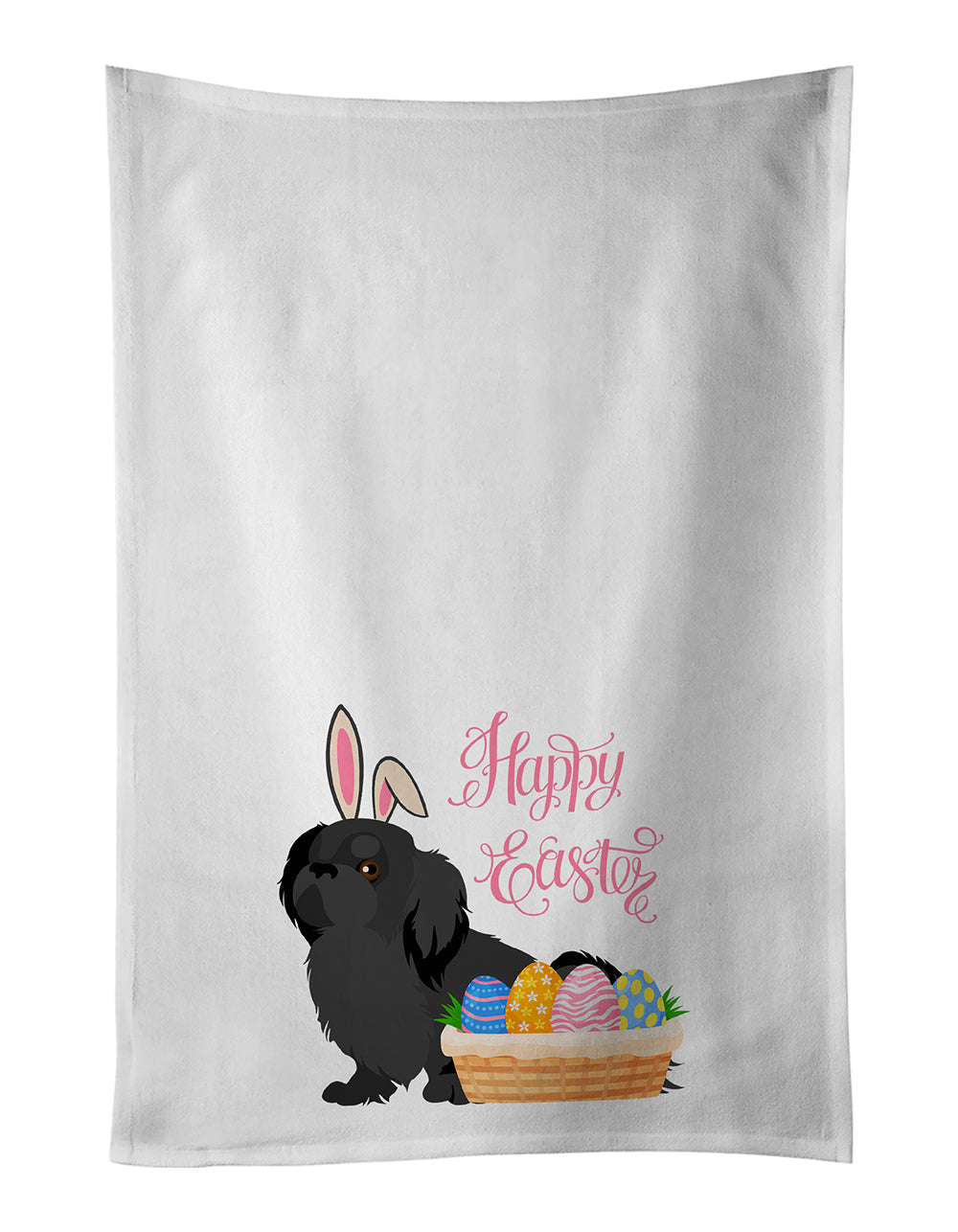 Buy this Black Pekingese Easter White Kitchen Towel Set of 2 Dish Towels