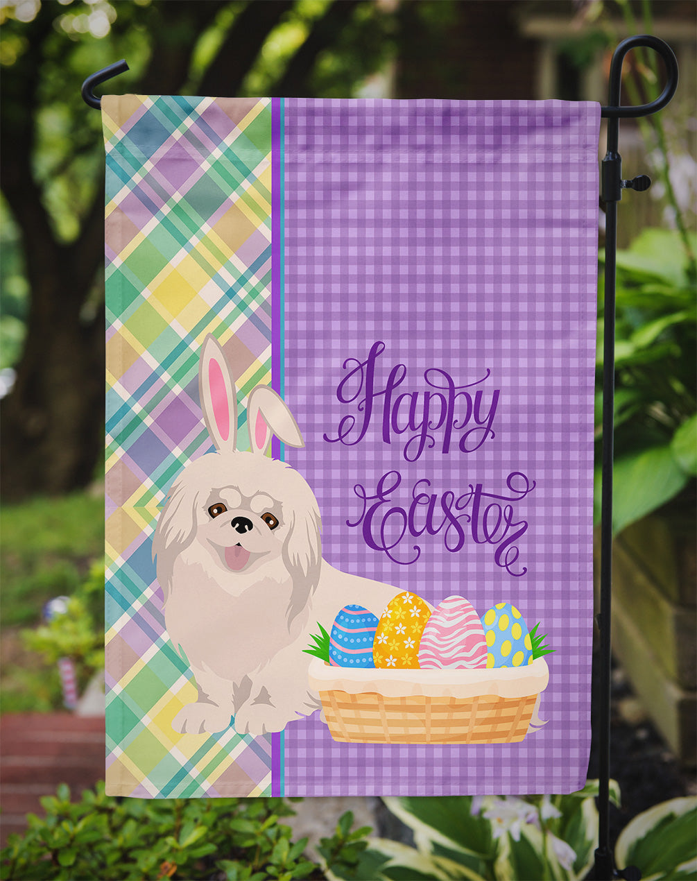 White Pekingese Easter Flag Garden Size  the-store.com.