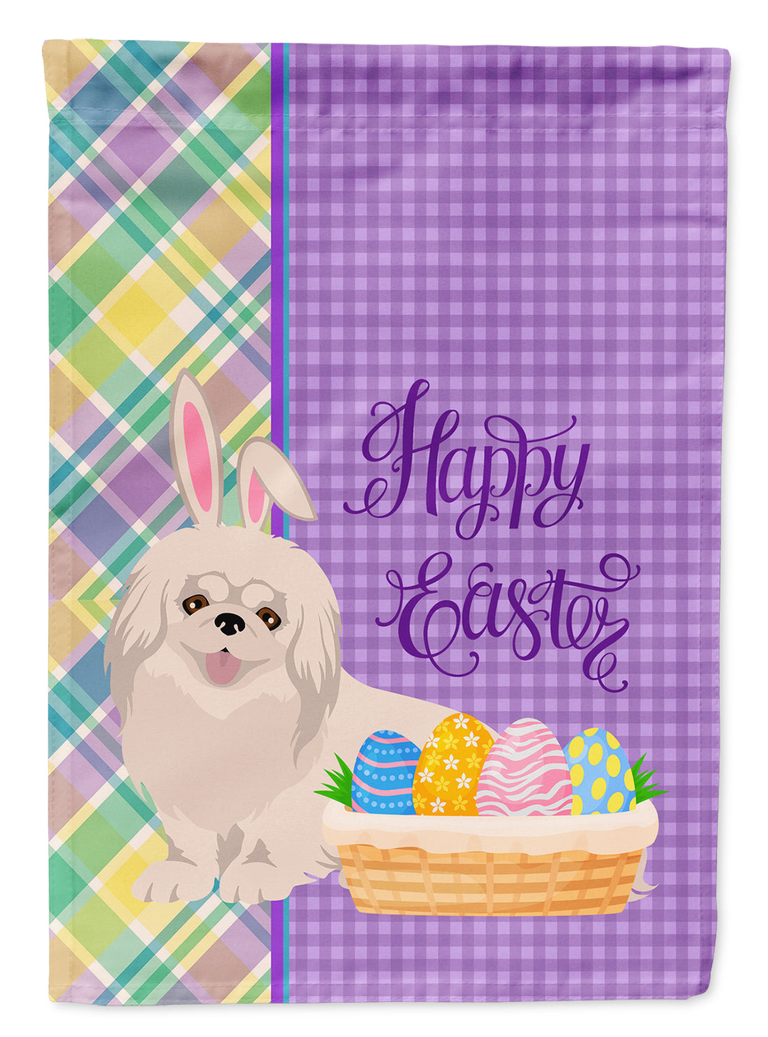 White Pekingese Easter Flag Garden Size  the-store.com.