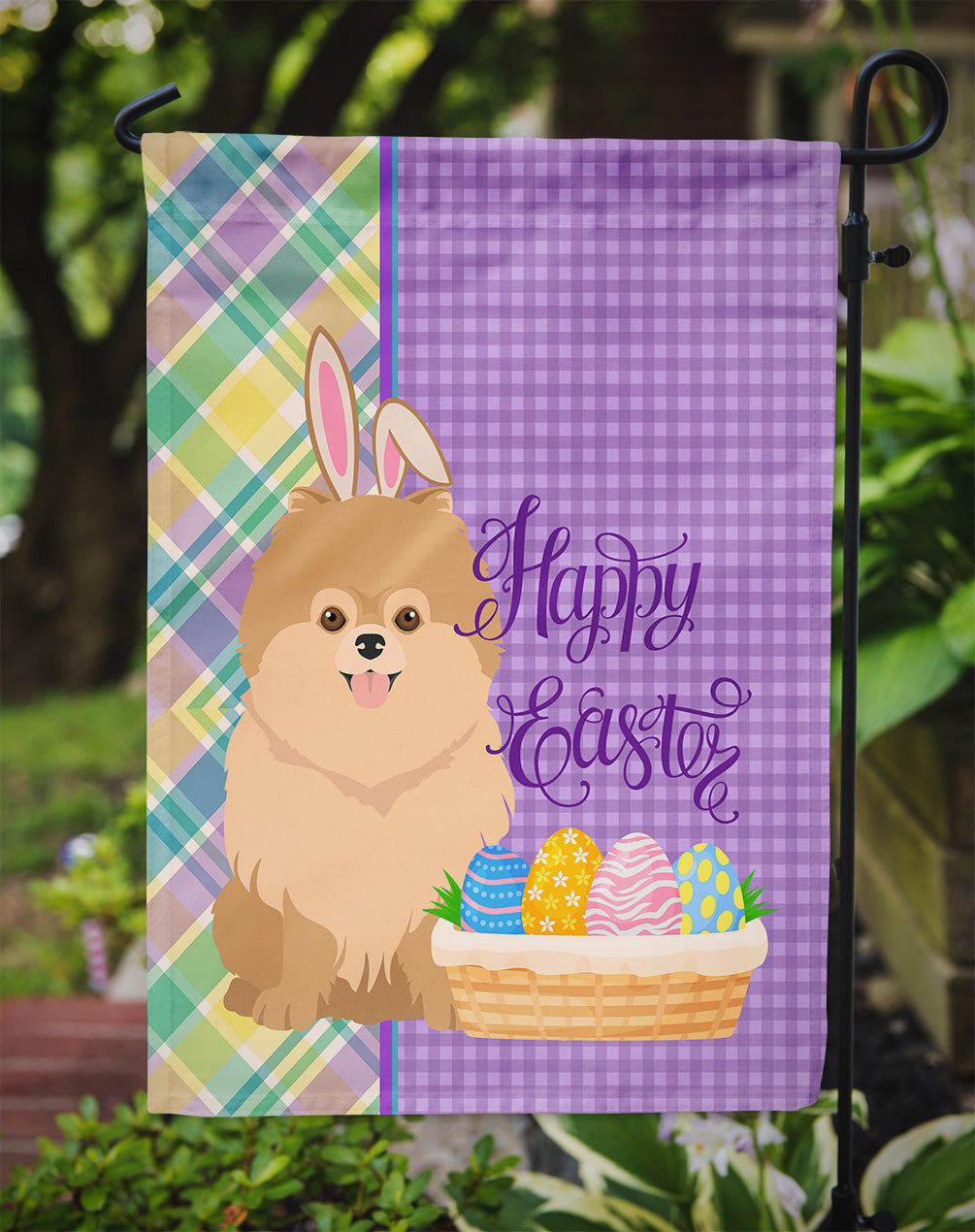 Orange Pomeranian Easter Flag Garden Size  the-store.com.