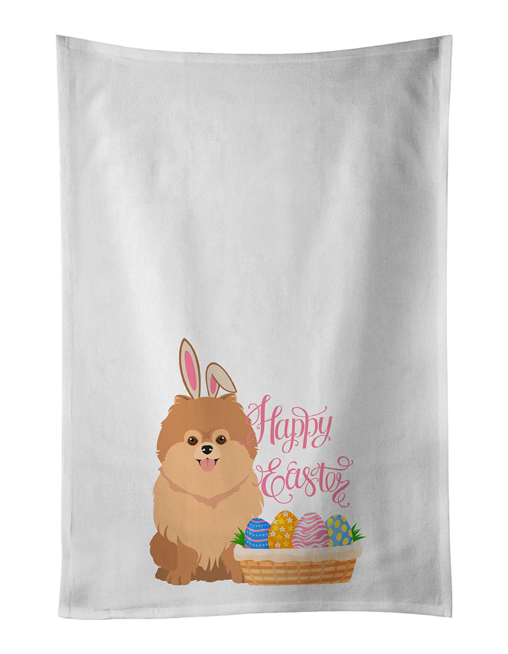 Buy this Orange Pomeranian Easter White Kitchen Towel Set of 2 Dish Towels