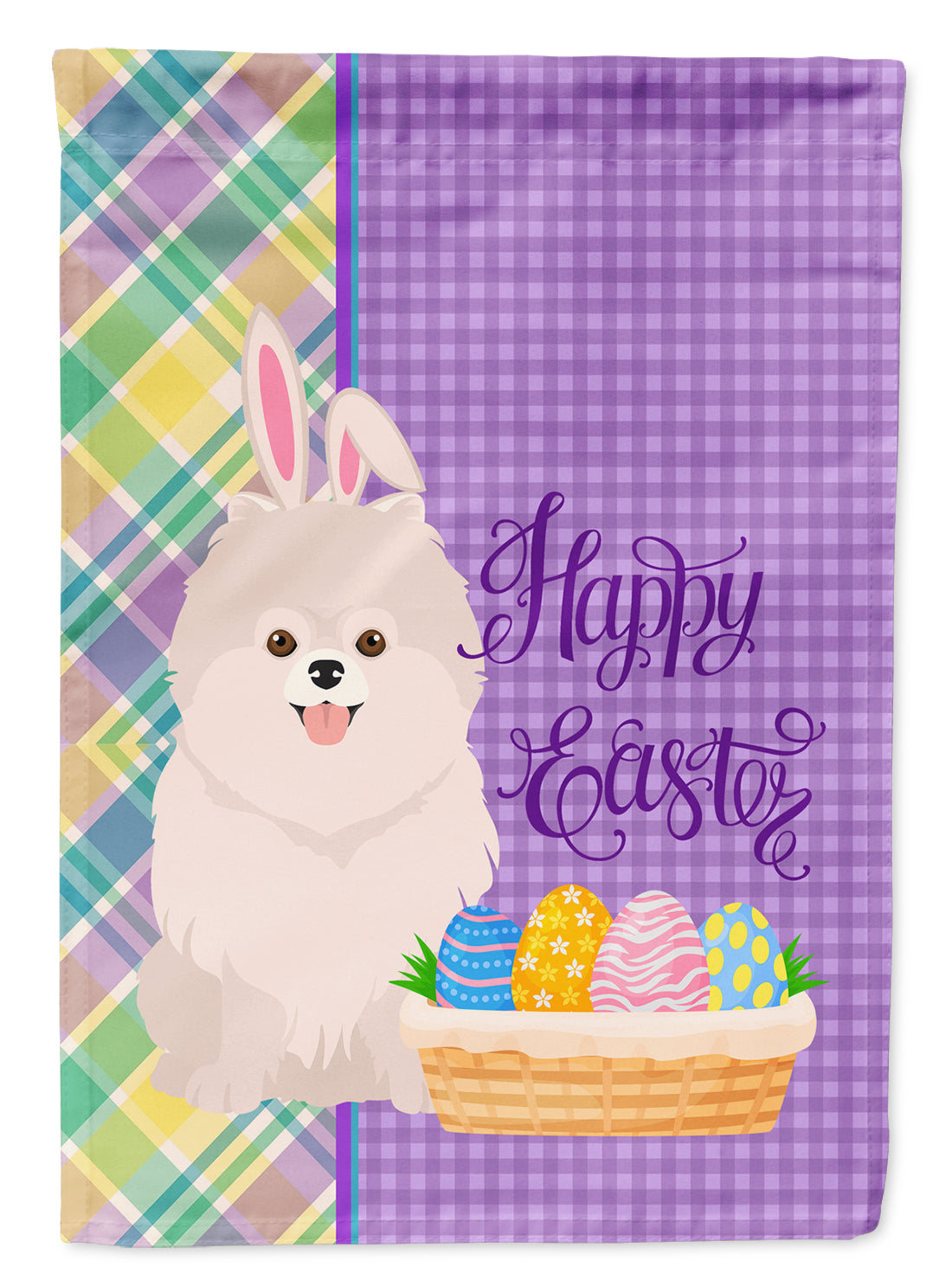 White Pomeranian Easter Flag Garden Size  the-store.com.