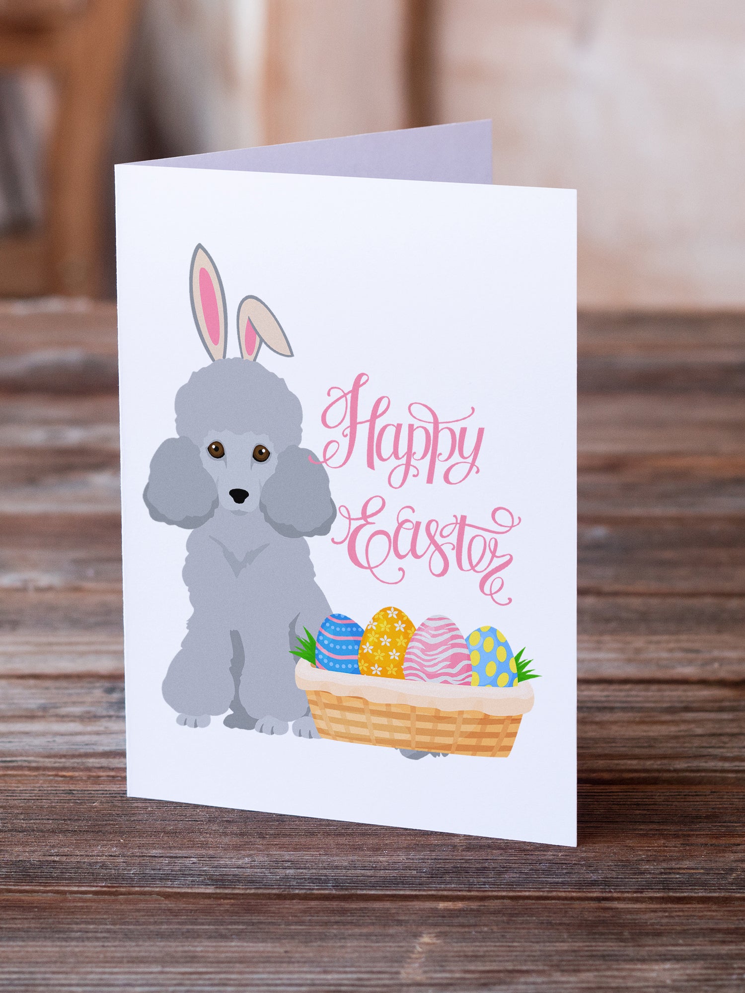 Toy Silver Poodle Easter Greeting Cards and Envelopes Pack of 8 - the-store.com